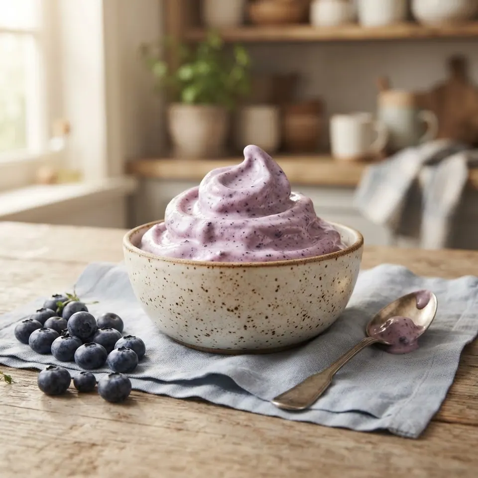 Blueberry Frozen Yogurt, served