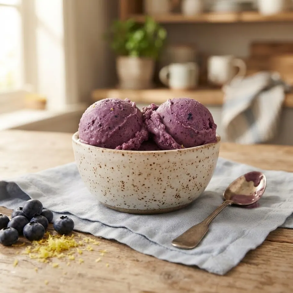 Blueberry Lemon Sorbet, served