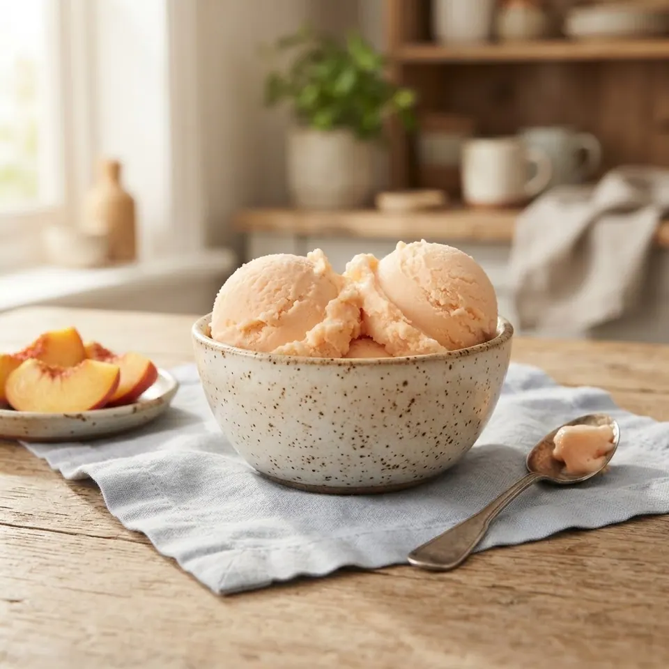 One-Can Peach Sorbet, served
