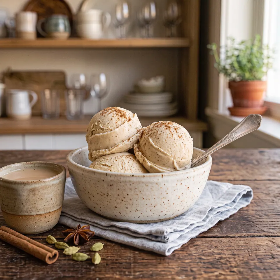 Chai Latte Ice Cream made in a Ninja CREAMi, served