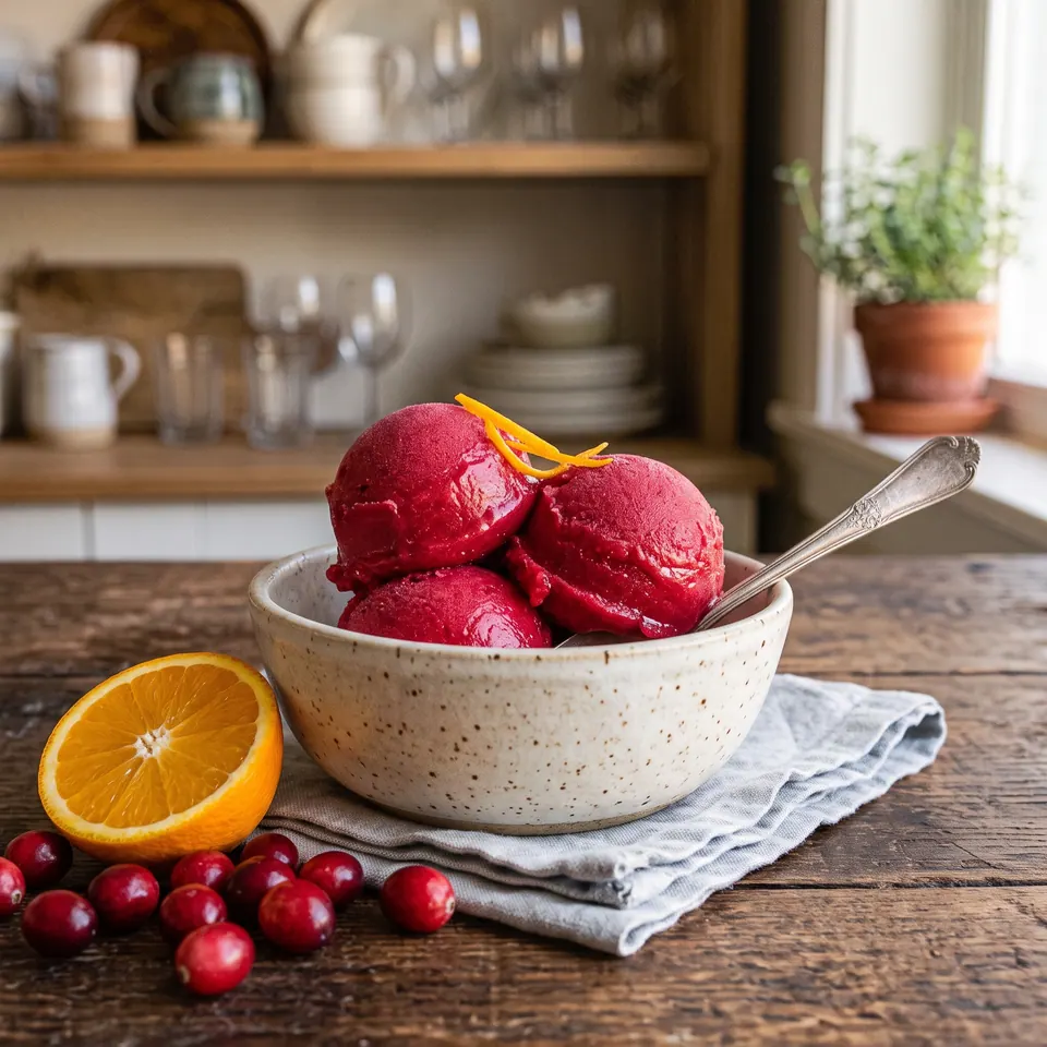 Cranberry Orange Sorbet made in a Ninja CREAMi, served