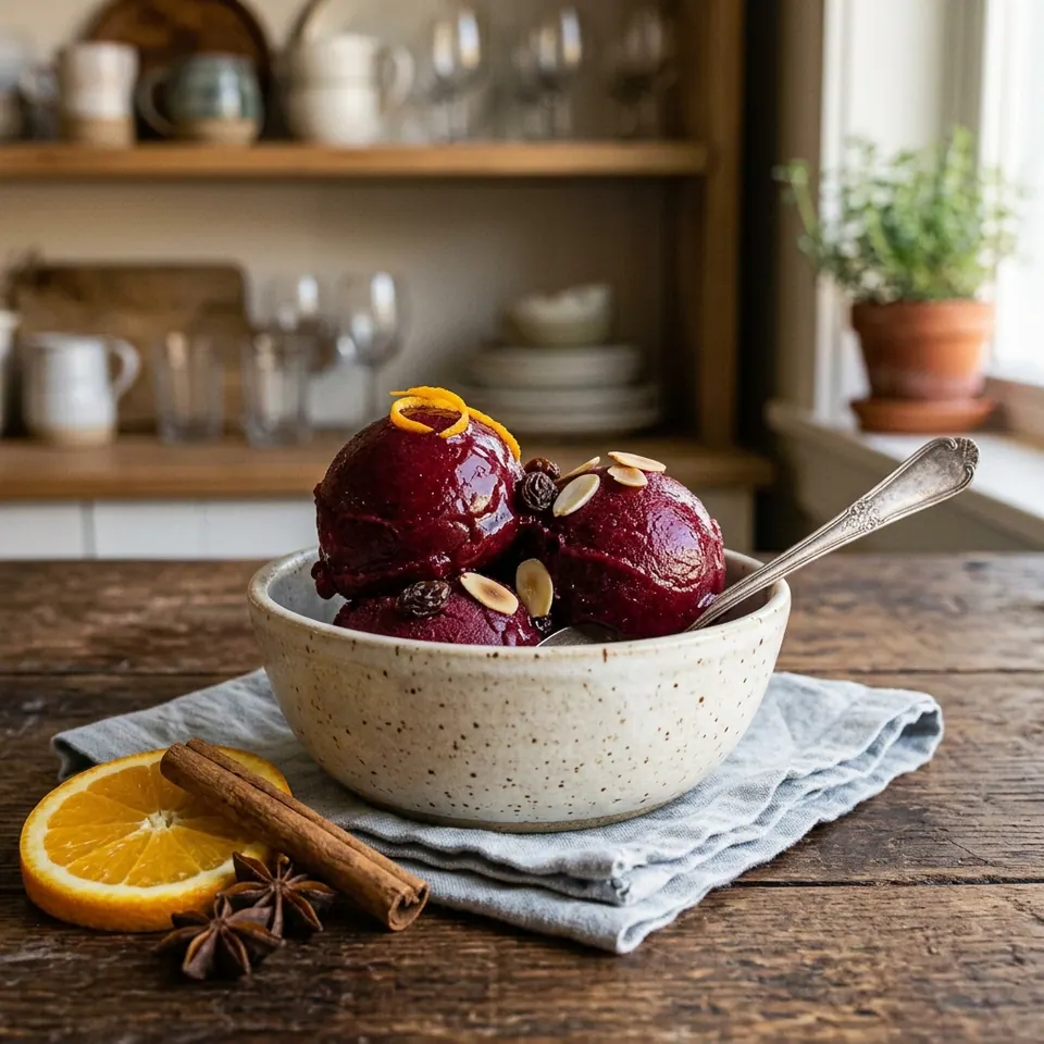 Gløgg Sorbet made in a Ninja CREAMi, served