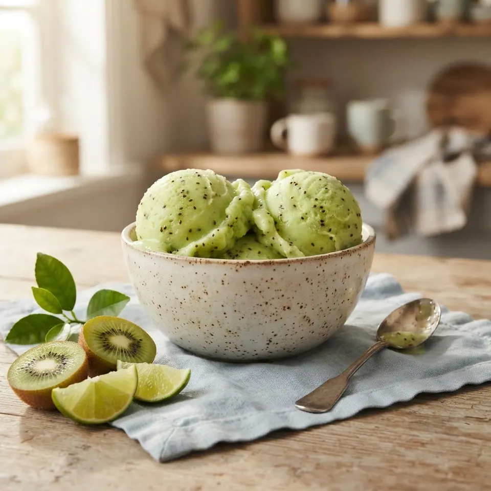 Kiwi Lime Sorbet, served
