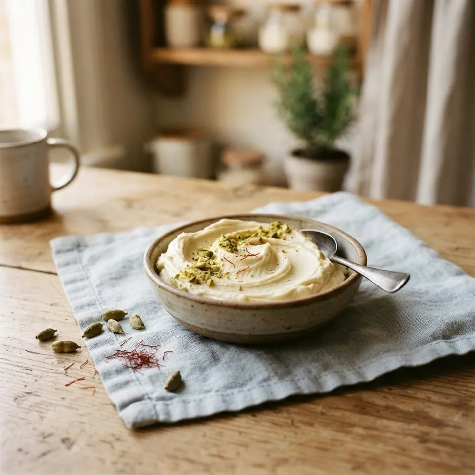Pistachio Cardamom Kulfi, served