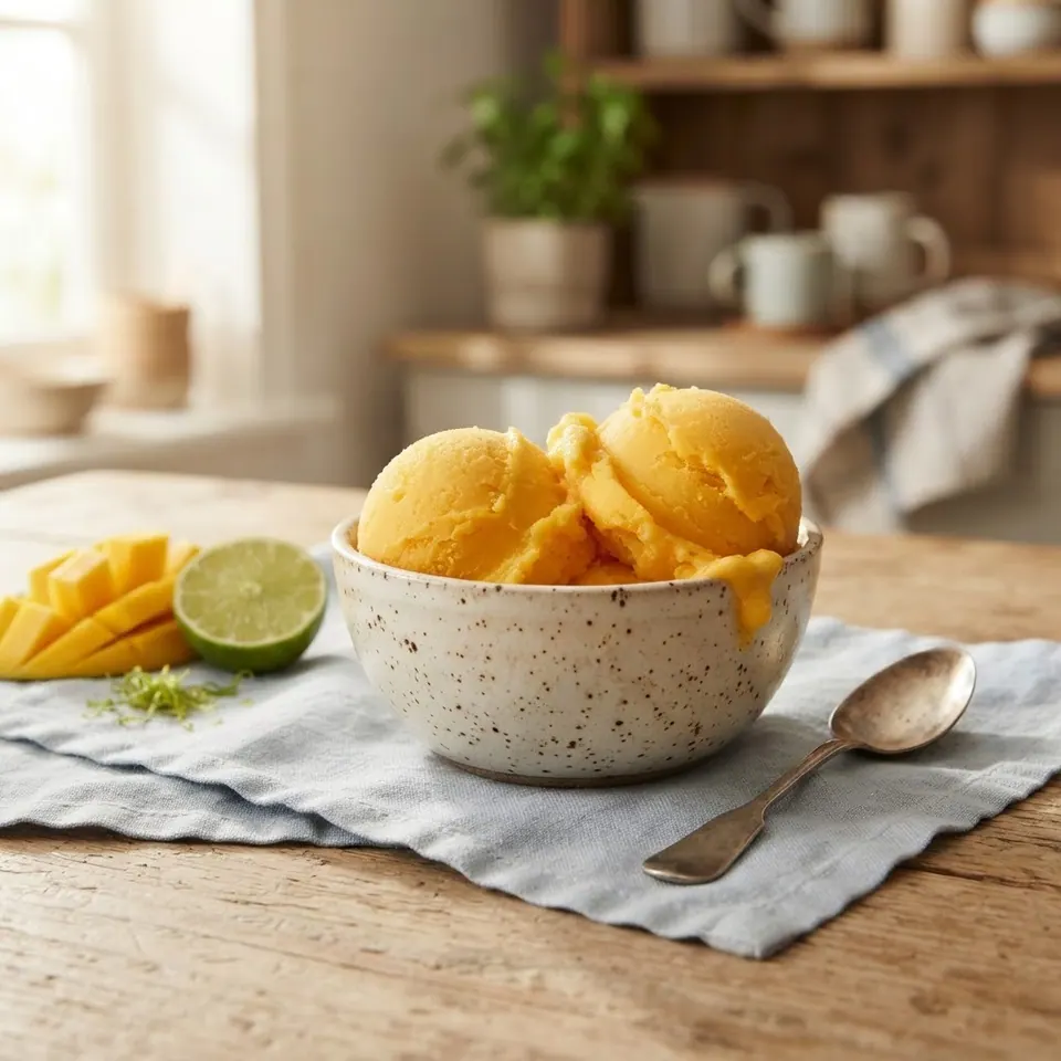 Mango Sorbet, served