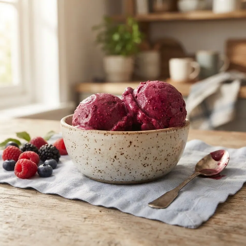 Mixed Berry Sorbet, served