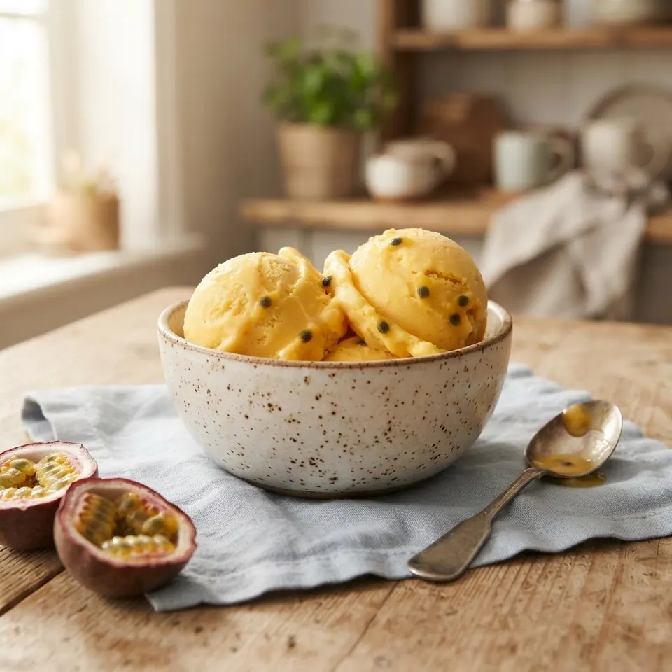 Passion Fruit Sorbet, served