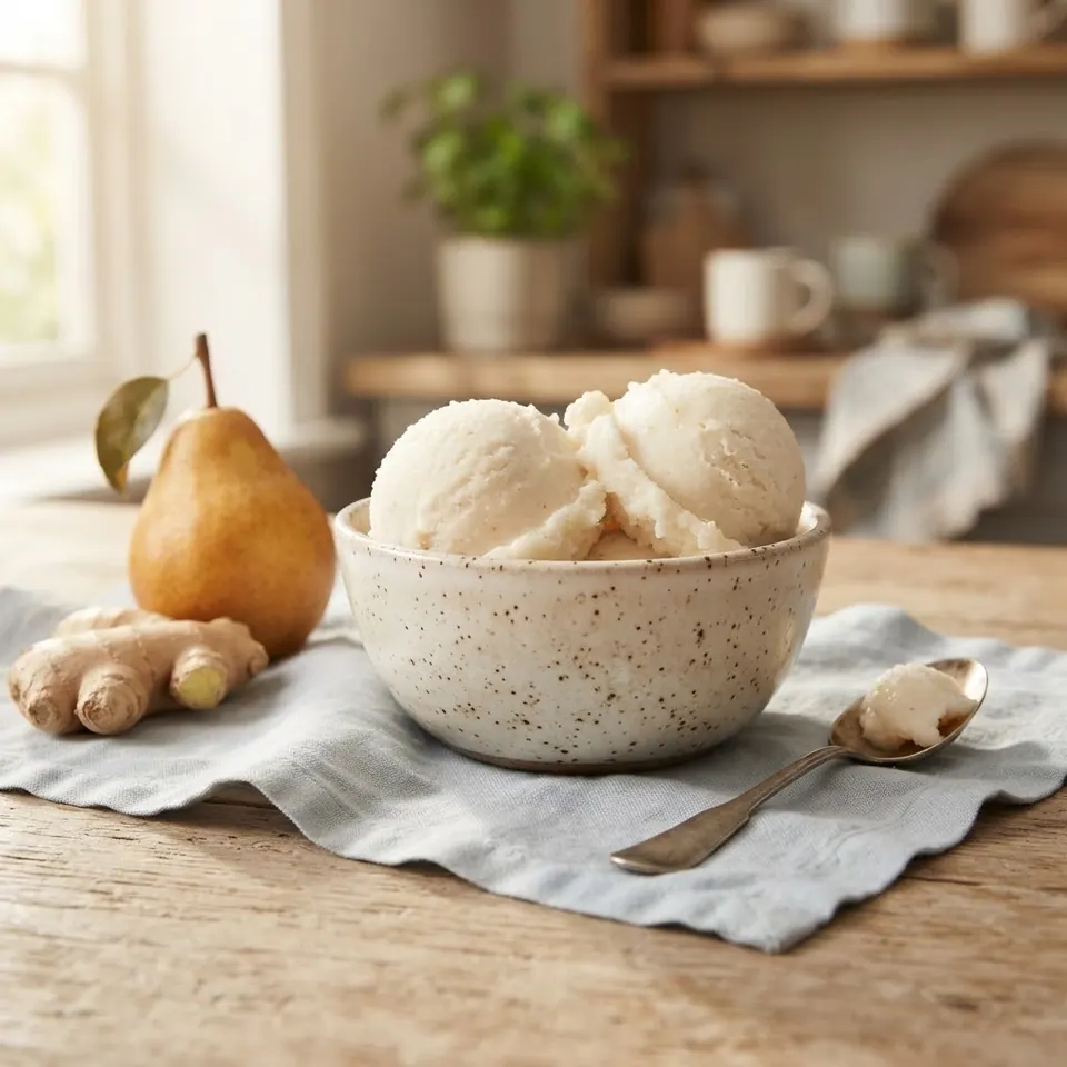 Pear Ginger Sorbet, served