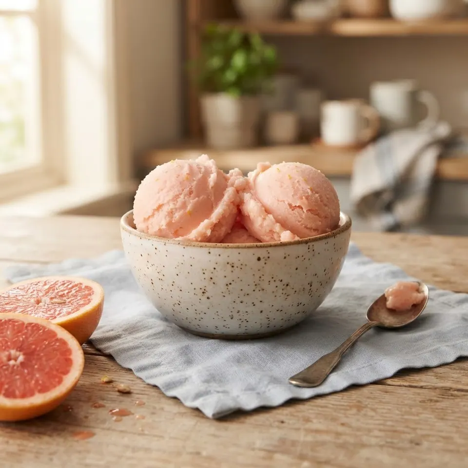 Pink Grapefruit Sorbet, served