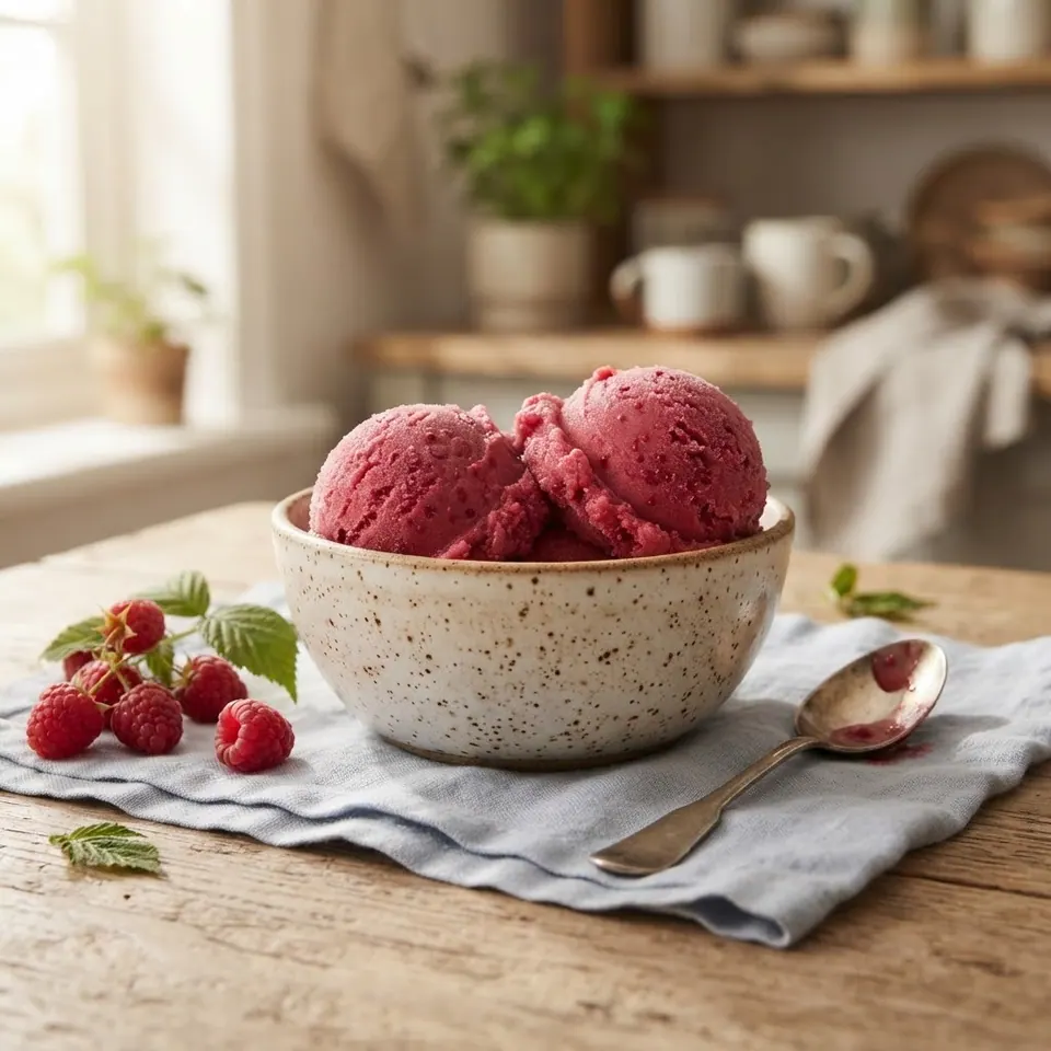 Raspberry Sorbet, served