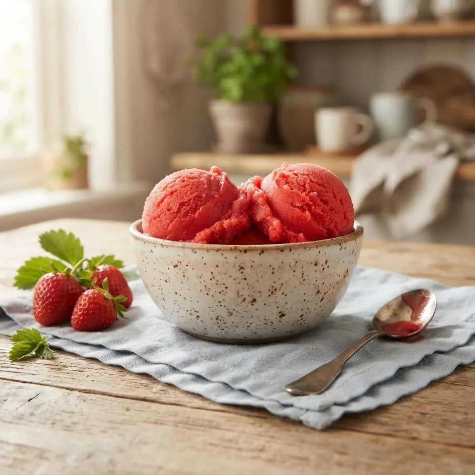Strawberry Sorbet, served
