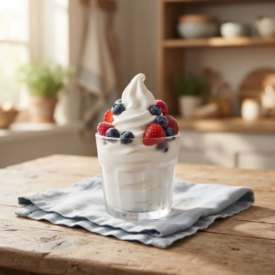 Swirled Tart Frozen Yogurt, served