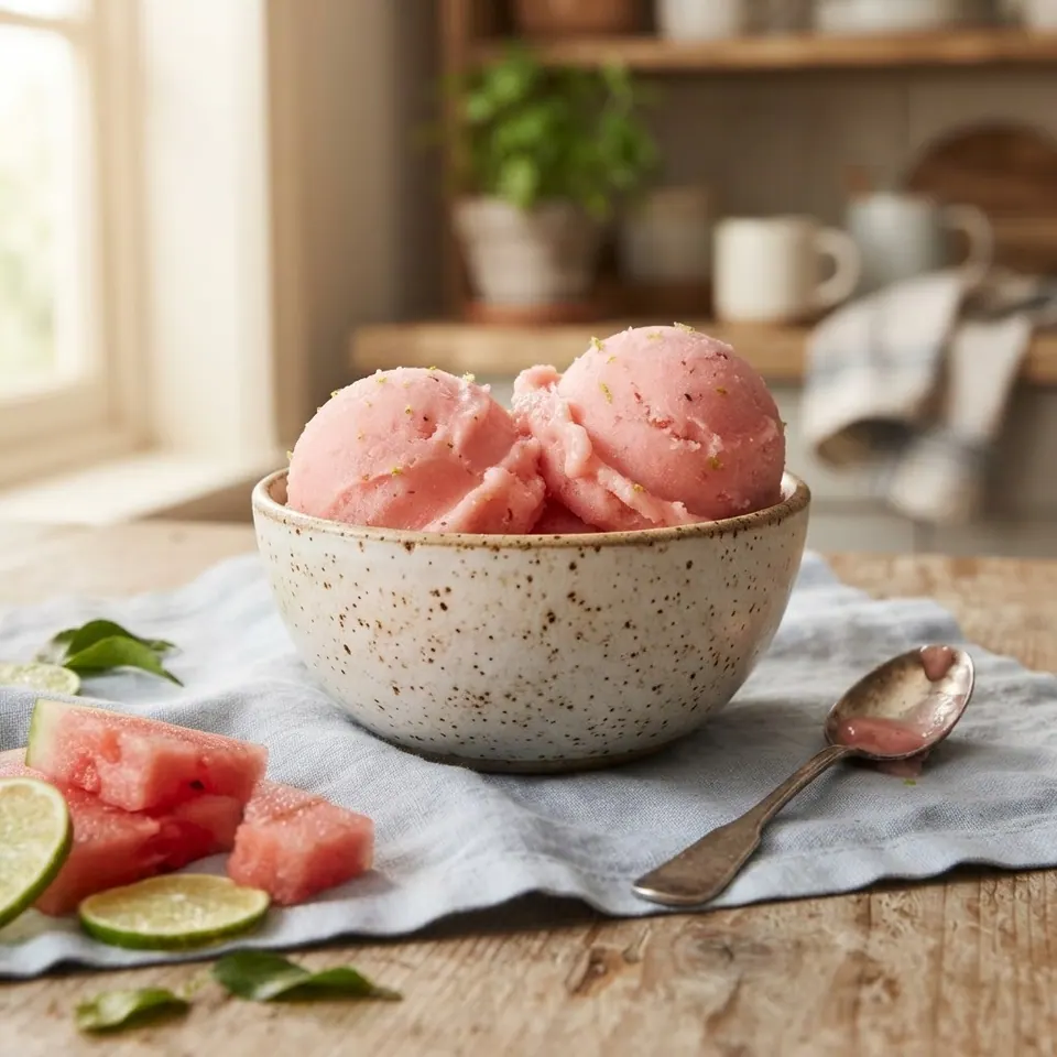 Watermelon Lime Sorbet, served